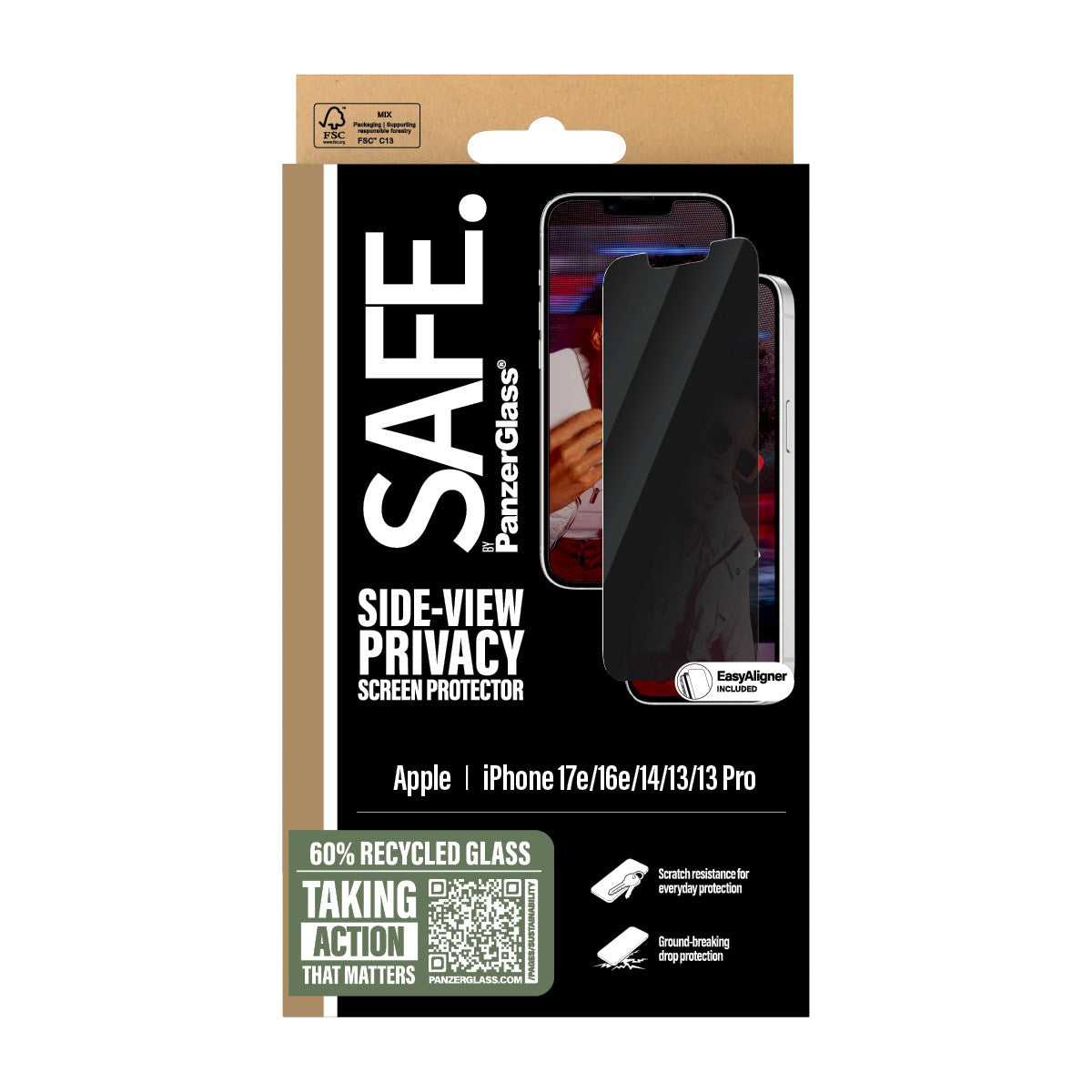SAFE. by PanzerGlass® Privacy Screen Protector iPhone 17e | 16e | 14 | 13 | 13 Pro | Ultra-Wide Fit w. EasyAligner